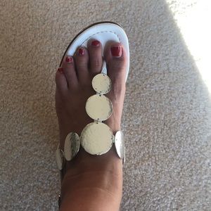 White house black market white silver sandals 6